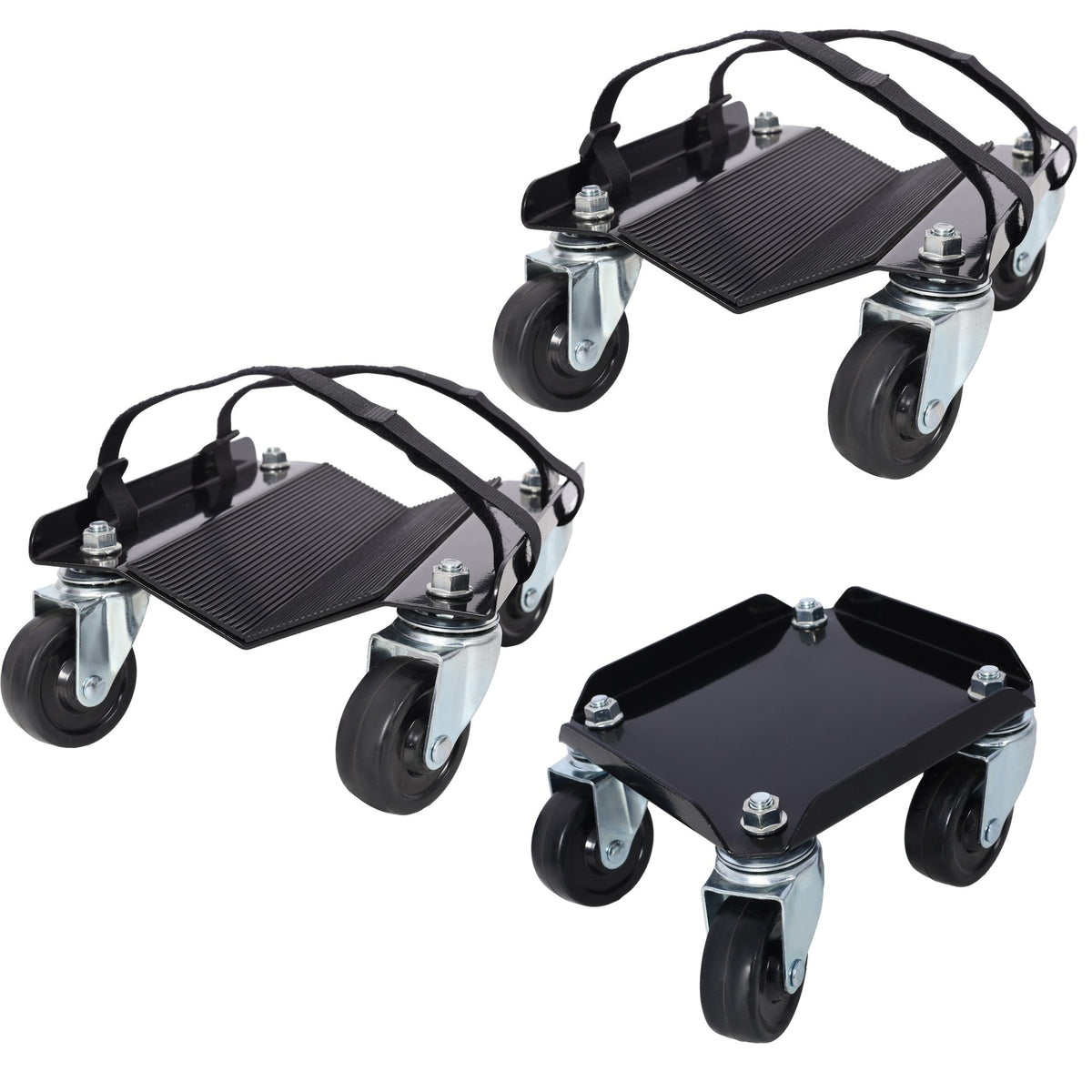 Snowmobile Dolly Heavy Duty Carries up to 1500lbs V-Slide with 2.5" Swivel Casters Rubber Pad Protecting Skis and 2 Pairs of Heavy Duty Straps Firmly Attaching on Skis,black color