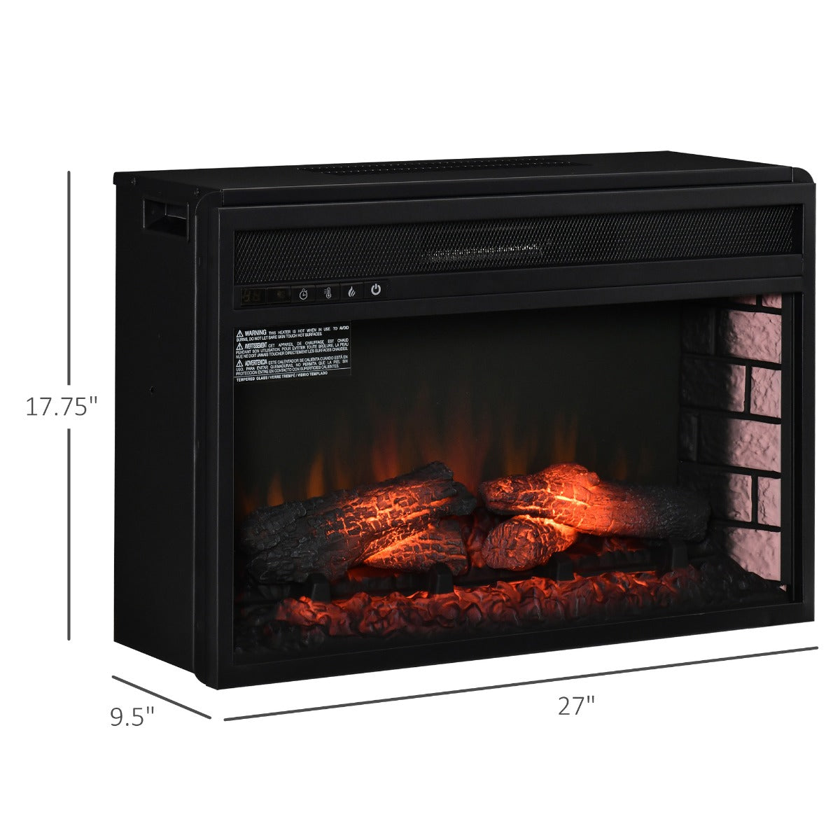 Retro Recessed Fireplace Heater with Realistic Log Flame,Electric Fireplace Insert,Remote Control,and Adjustable Brightness