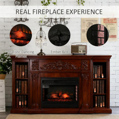 Retro Recessed Fireplace Heater with Realistic Log Flame,Electric Fireplace Insert,Remote Control,and Adjustable Brightness