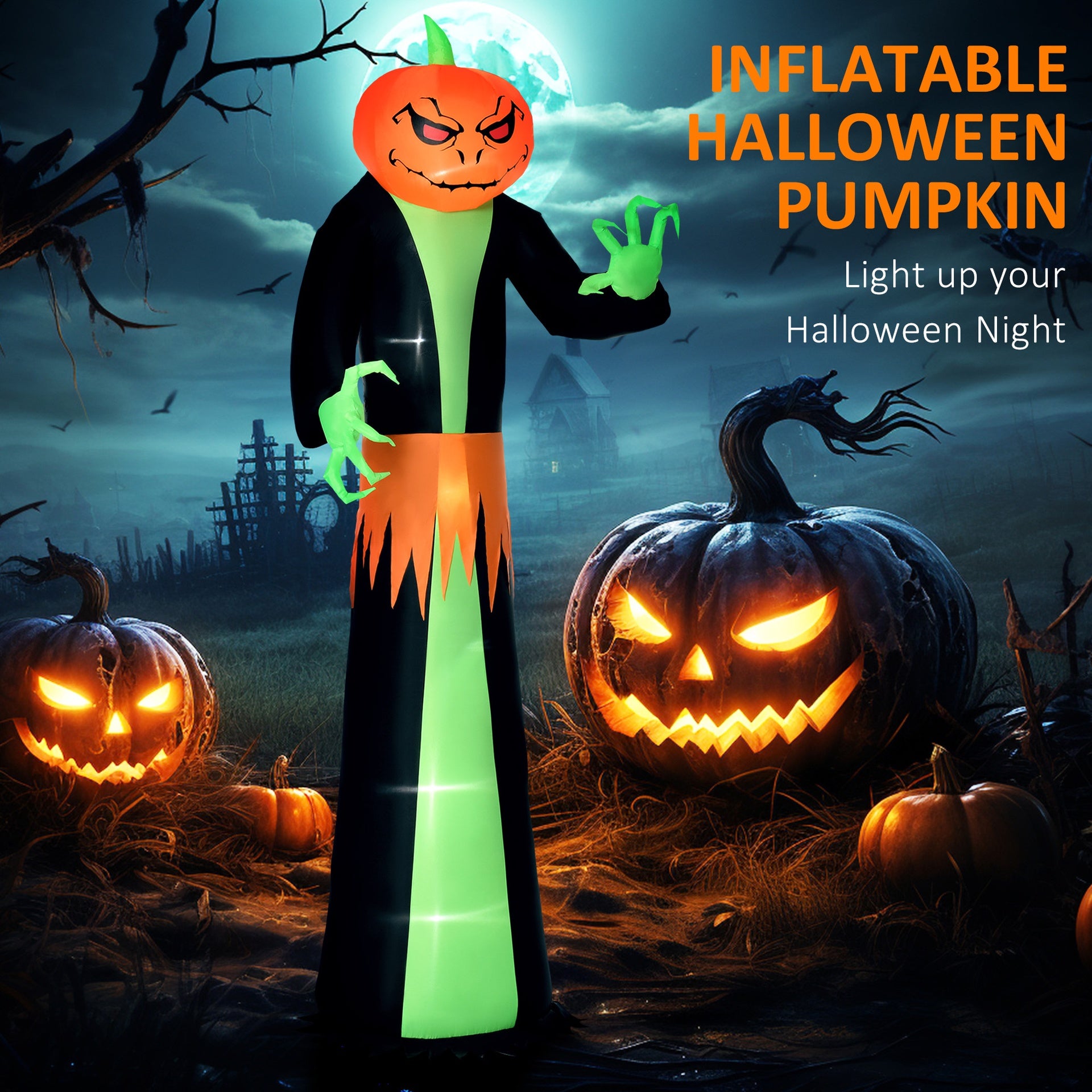 Halloween Inflatables Outdoor Decorations Pumpkin Head Ghost, Blow Up LED Yard Decor for Garden, Lawn, Party, Holiday, Waterproof