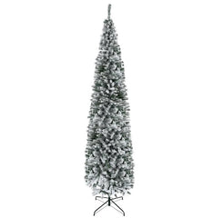 Indoor Holiday Decor,9ft Flocked Christmas Tree, Pencil Artificial Xmas Tree with Faux Snow
