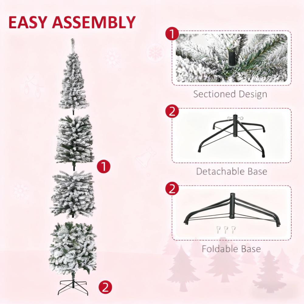 Indoor Holiday Decor,9ft Flocked Christmas Tree, Pencil Artificial Xmas Tree with Faux Snow