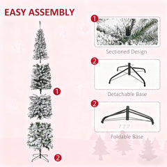 Indoor Holiday Decor,9ft Flocked Christmas Tree, Pencil Artificial Xmas Tree with Faux Snow