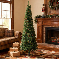 Slim Pine Needles Xmas Tree,7.5 Foot Pencil Artificial Christmas Tree with Realistic Branches