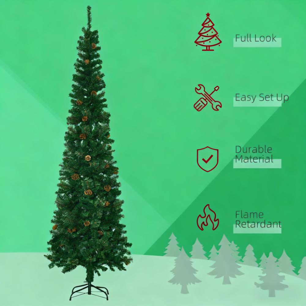 Slim Pine Needles Xmas Tree,7.5 Foot Pencil Artificial Christmas Tree with Realistic Branches