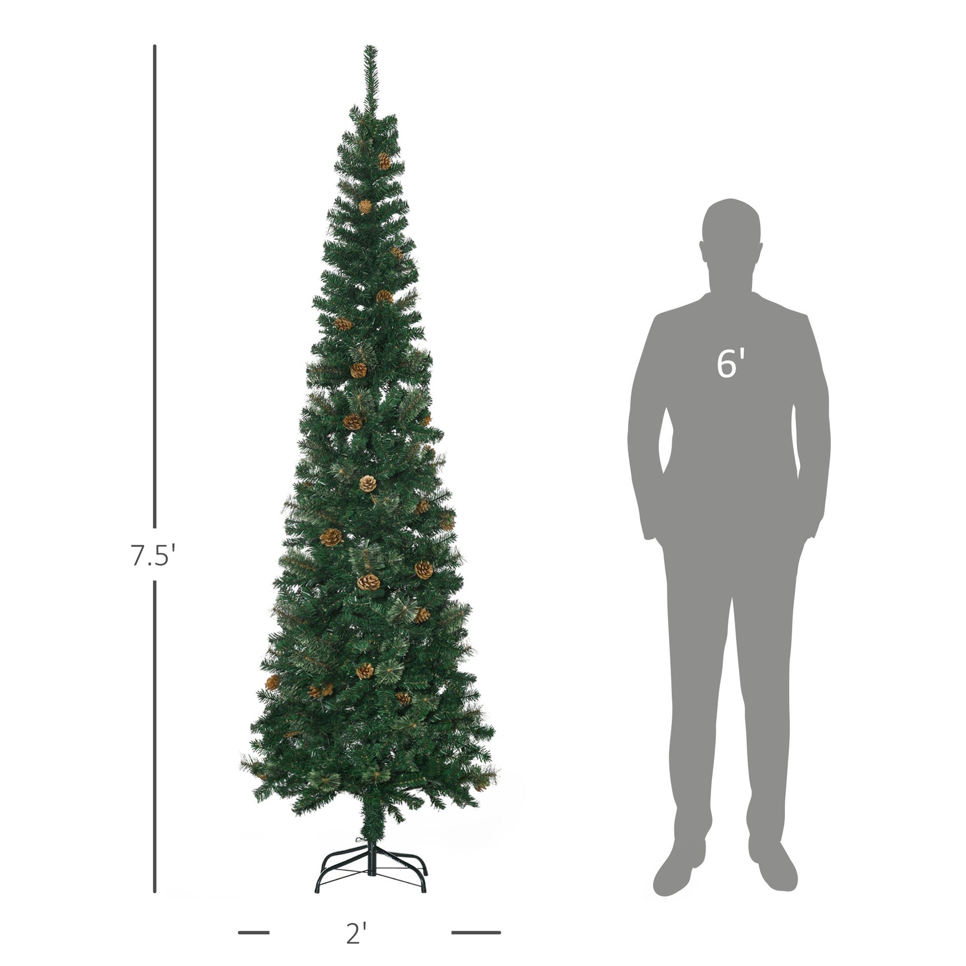 Slim Pine Needles Xmas Tree,7.5 Foot Pencil Artificial Christmas Tree with Realistic Branches