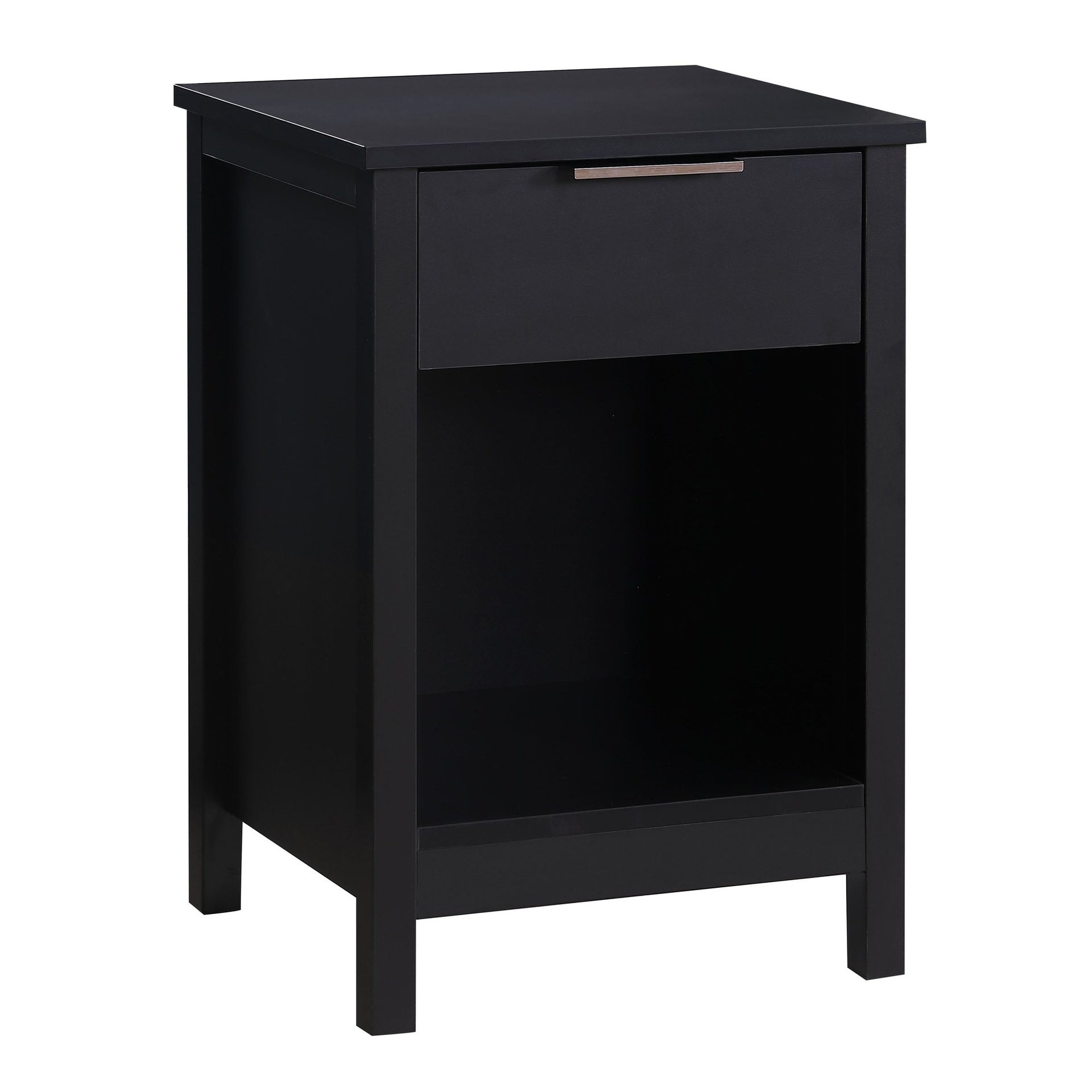 Nightstand with Drawer,3-Tier End Side Table with Storage Drawer and Shelf,Modern Bedside Night Stand for Bedroom, Living Room-Retro Black