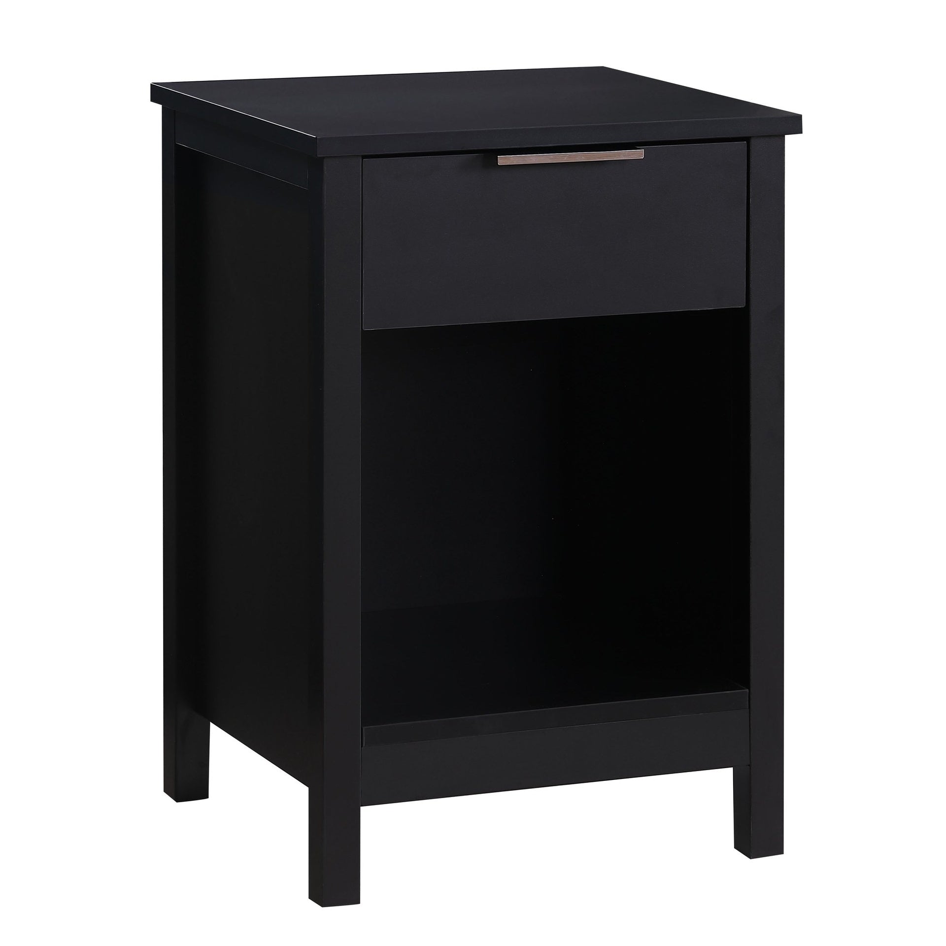 Nightstand with Drawer,3-Tier End Side Table with Storage Drawer and Shelf,Modern Bedside Night Stand for Bedroom, Living Room-Retro Black