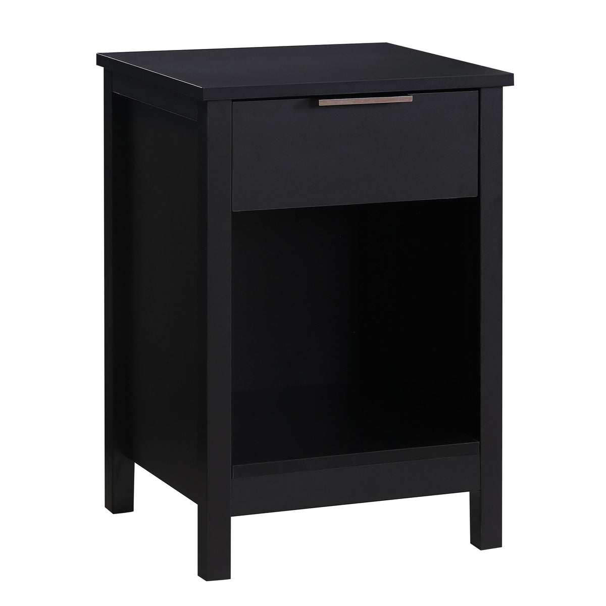 Nightstand with Drawer,3-Tier End Side Table with Storage Drawer and Shelf,Modern Bedside Night Stand for Bedroom, Living Room-Retro Black