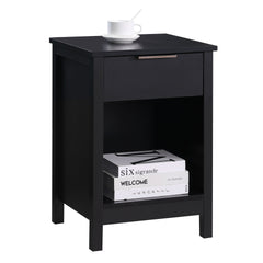 Nightstand with Drawer,3-Tier End Side Table with Storage Drawer and Shelf,Modern Bedside Night Stand for Bedroom, Living Room-Retro Black