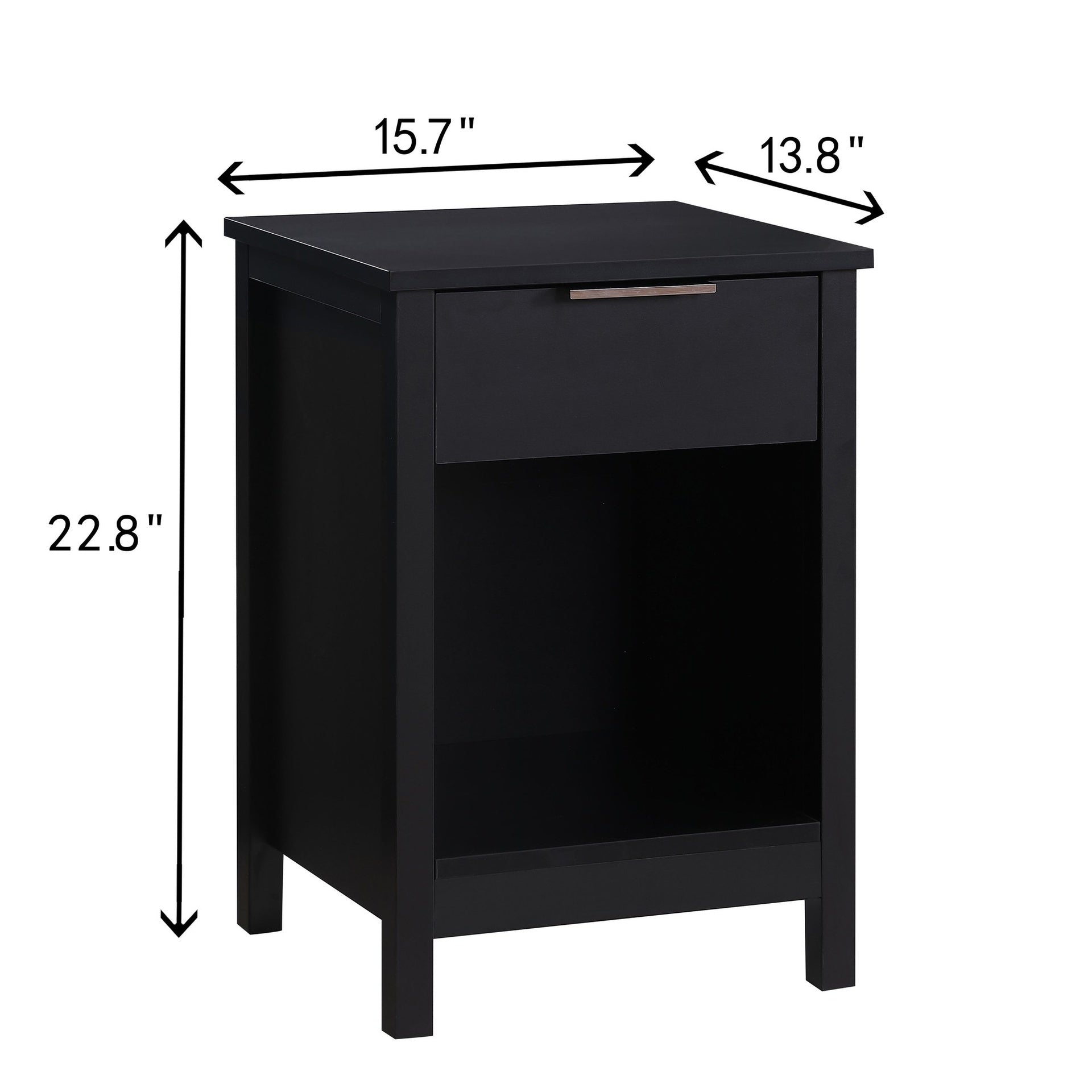 Nightstand with Drawer,3-Tier End Side Table with Storage Drawer and Shelf,Modern Bedside Night Stand for Bedroom, Living Room-Retro Black