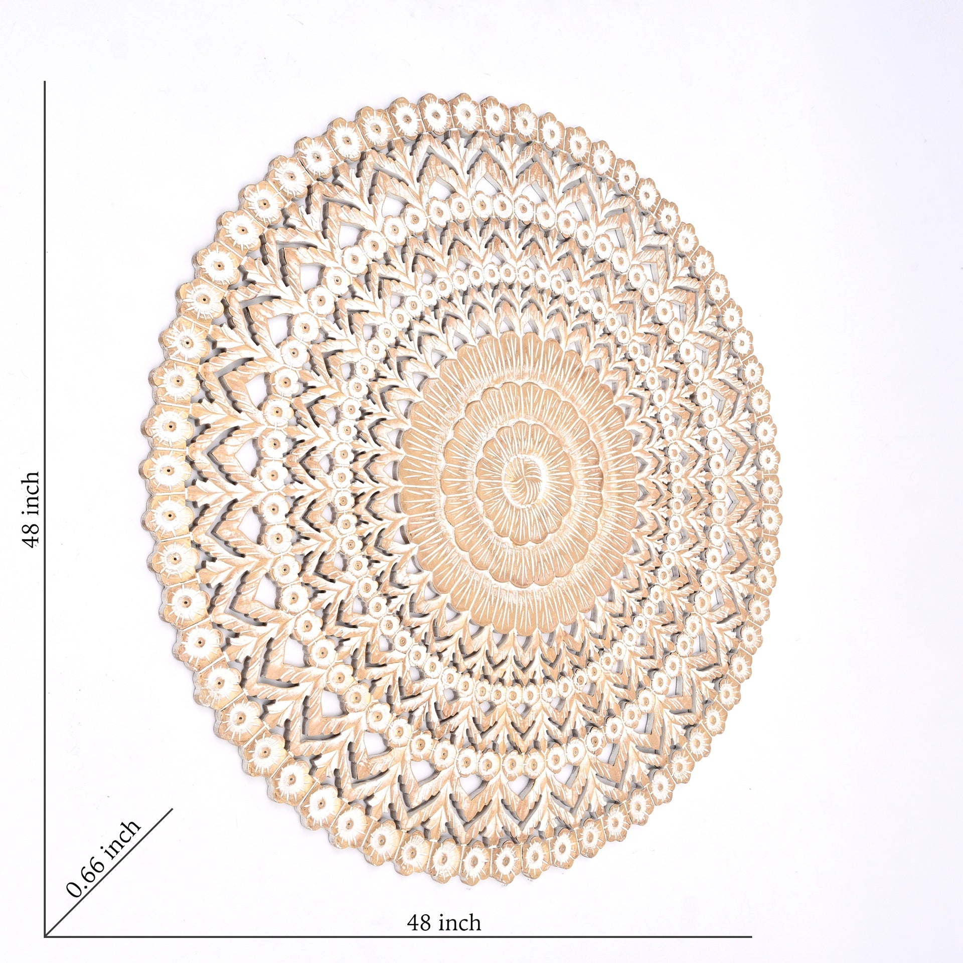 Wooden Floral Hand Carved Mandala Round Wall Decor-48"