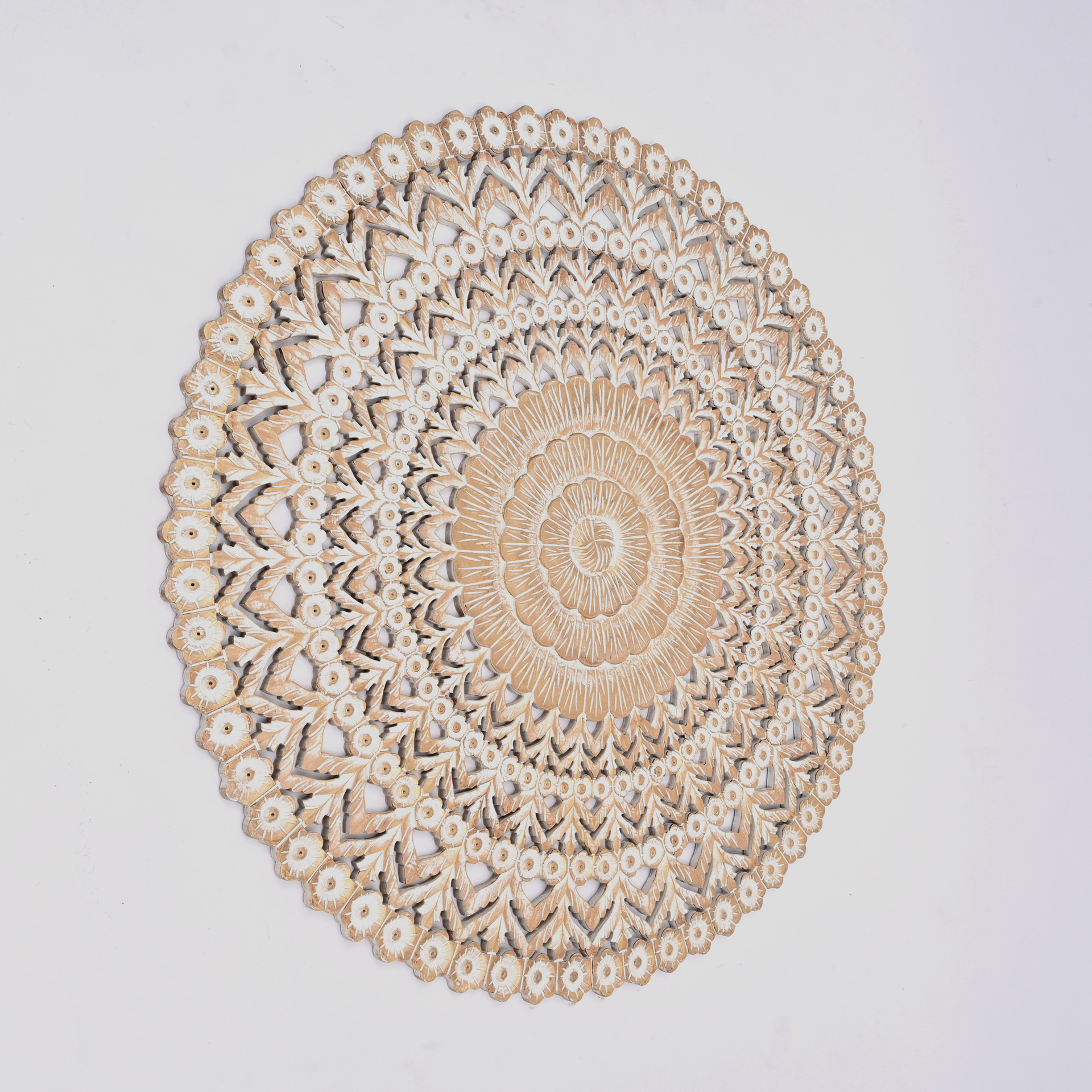 Wooden Floral Hand Carved Mandala Round Wall Decor-48"
