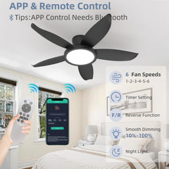 42-inch Eye-Protection Light Source Black Fan Blades High Airflow Plug-in Fan Blades ABS Plastic Fan Blades Ceiling Fan Light
