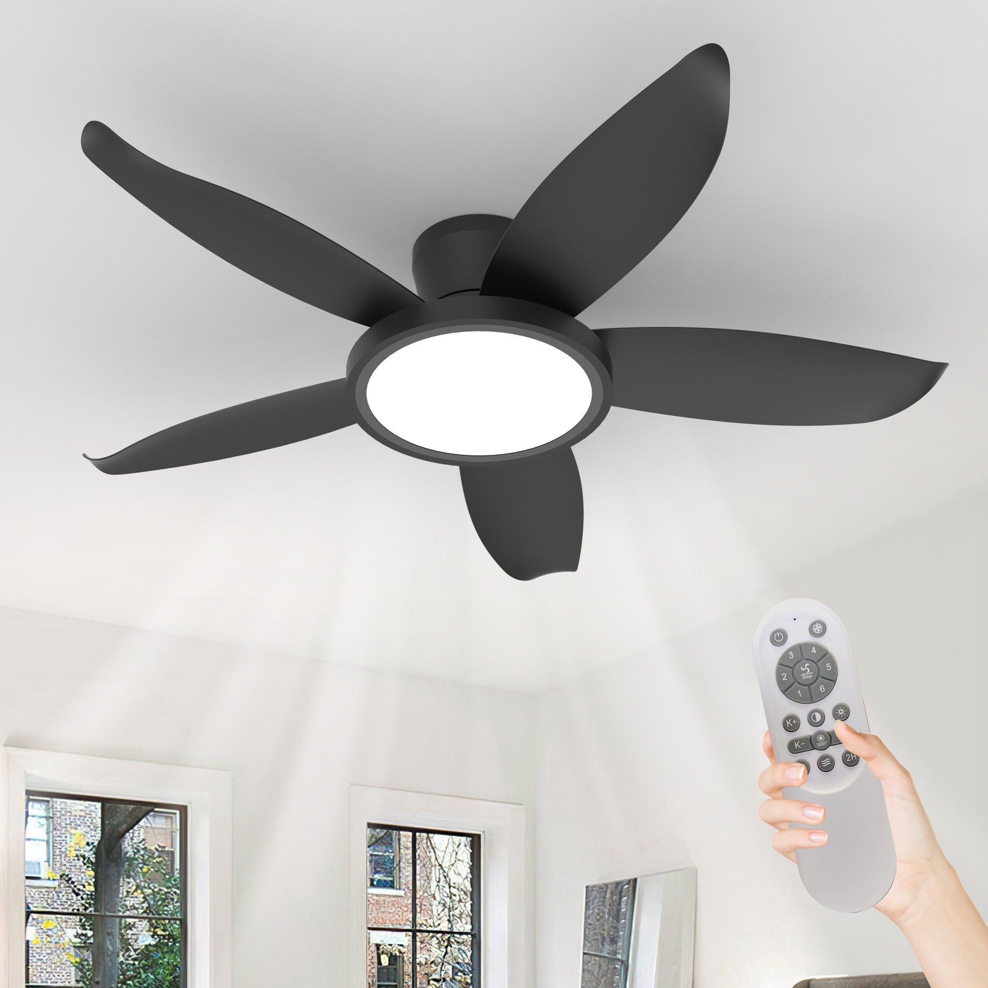 42-inch Eye-Protection Light Source Black Fan Blades High Airflow Plug-in Fan Blades ABS Plastic Fan Blades Ceiling Fan Light