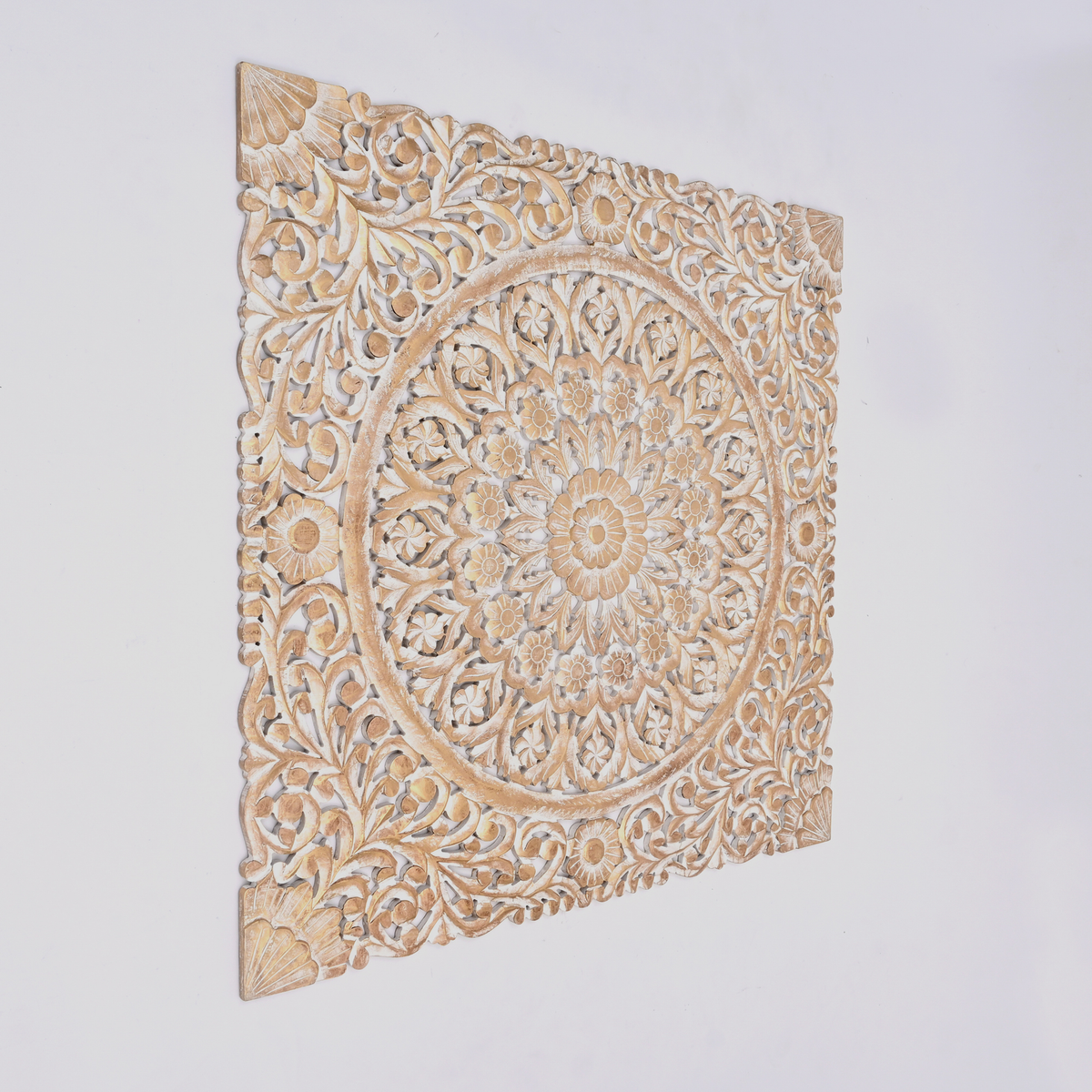 Wooden Floral Hand Carved Mandala Square Wall Decor-48X48"