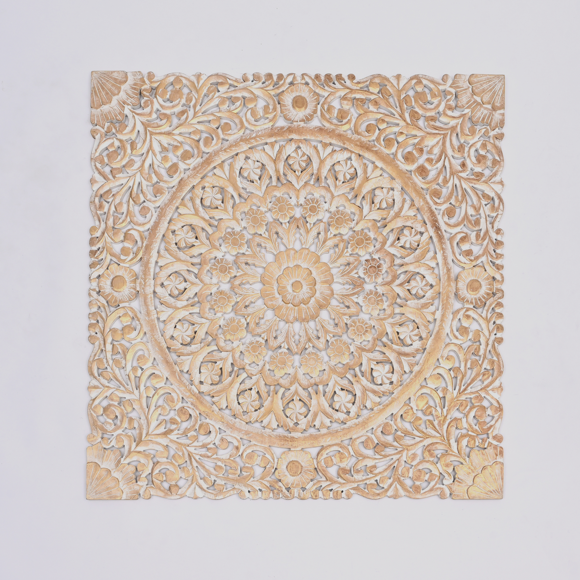 Wooden Floral Hand Carved Mandala Square Wall Decor-48X48"
