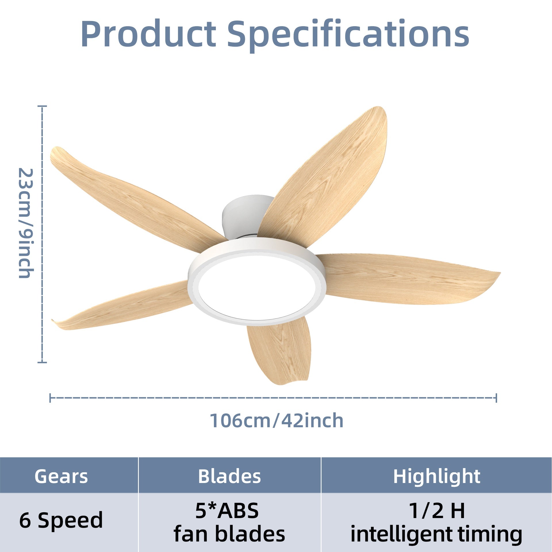 42-inch eye-friendly light source Woodgrain finish blades High airflow Insert blades ABS plastic blades ceiling fan light