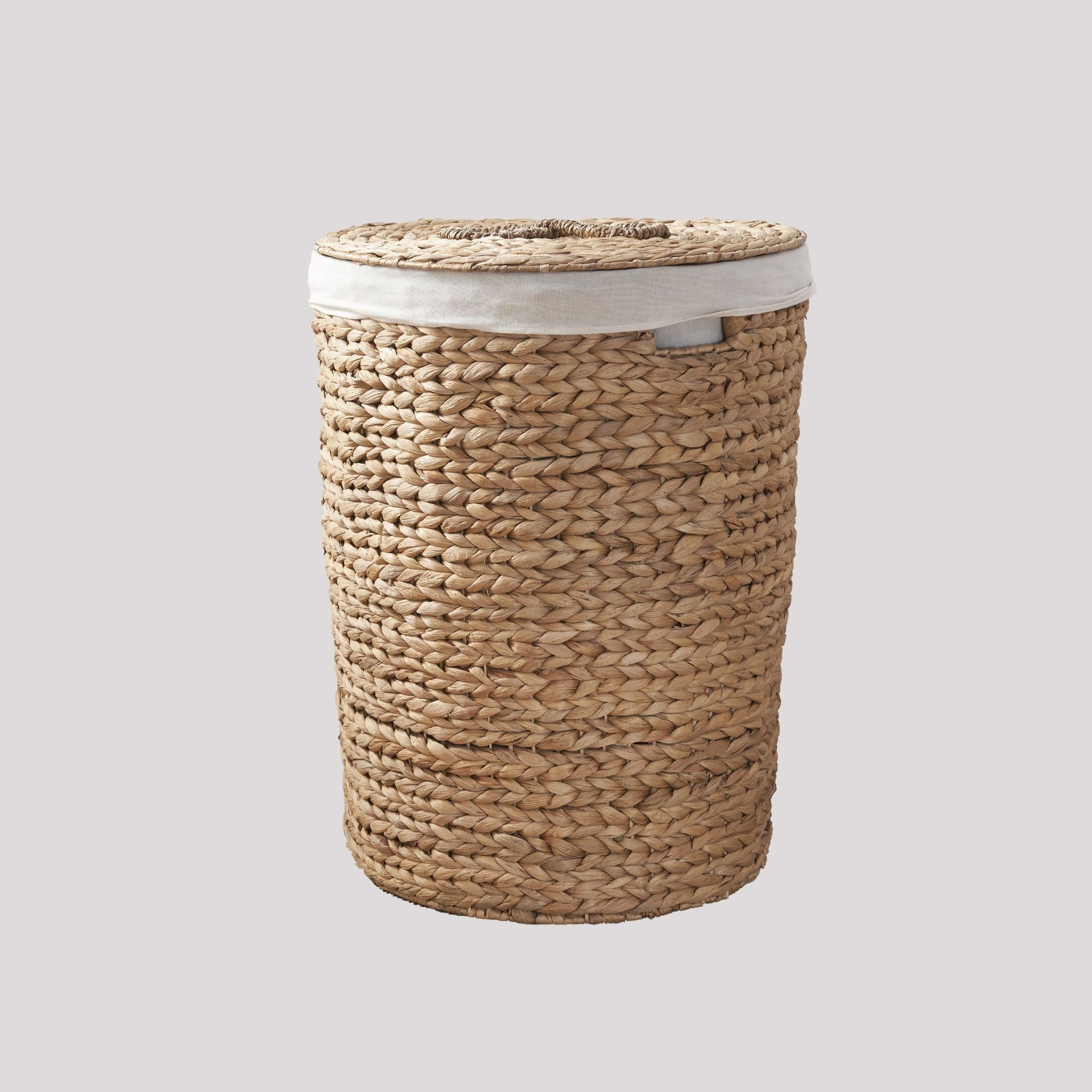 Ludmilla Round Tall Water Hyacinth Woven Wicker Laundry Hamper with Lid - For Clothes, Canvas, Toys and Book Storage with Removable Liner - 18" x 18" x 23" - Natural Brown