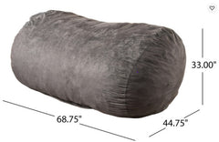 Nest 6.5 Foot Cylindrical Suede Bean Bag, Charcoal