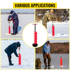 Ice Drill Auger, 6" Diameter Nylon Ice Auger, 39" Length Ice Auger Bit,Auger Drill with 11.8" Extension Rod,Auger Bit w/Drill Adapter,Top Plate & Blade Guard for Ice Fishing Ice Burrowing Red