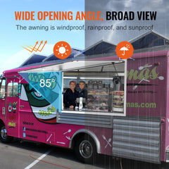 Concession Window 36"x24", Aluminum Alloy Food Truck Service Window with Awning Door & Drag Hook, Up to 85 Degrees Stand Serving Window for Food Trucks Concession Trailers, Glass Not Included