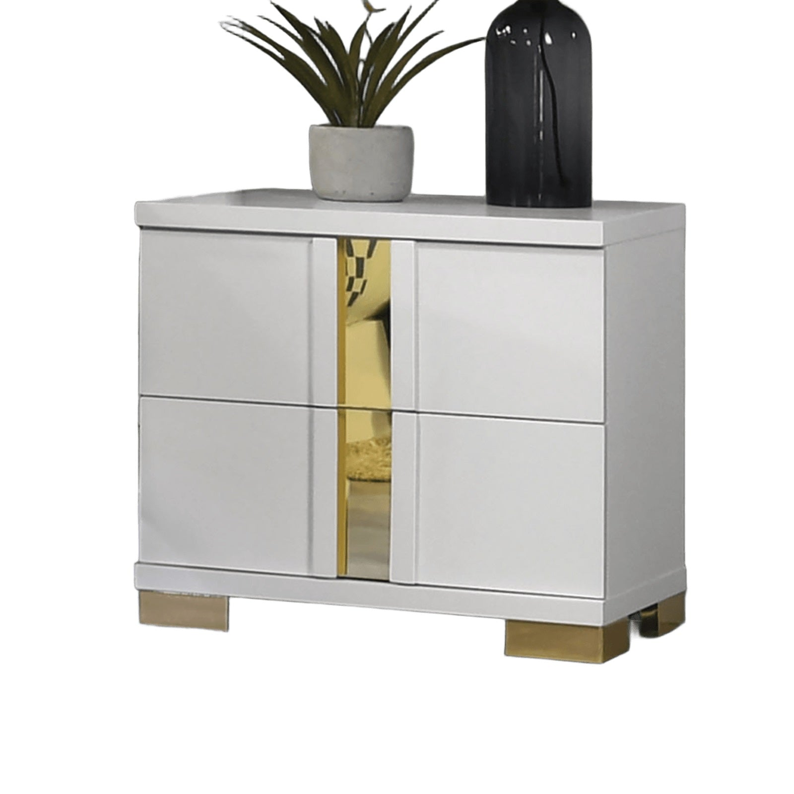 Attractive Beautiful Nightstand Bedroom Furniture White And Gold Finish Bracketed Metal Legs 1pc Bedside Table