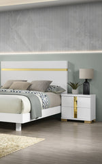 Attractive Beautiful Nightstand Bedroom Furniture White And Gold Finish Bracketed Metal Legs 1pc Bedside Table
