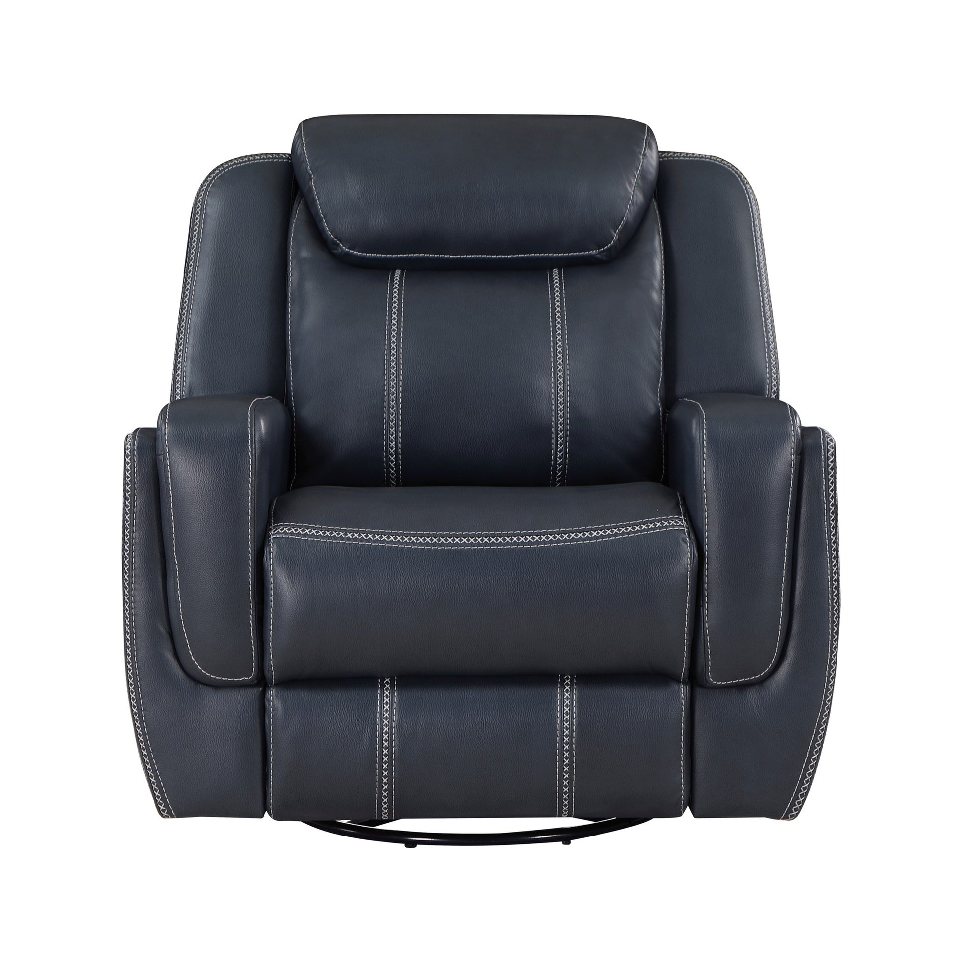 Modern Blue Swivel Glider Reclining Chair, Breathable Faux Leather Upholstery Living Room Furniture 1pc