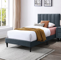 Modern Style Full Size Bed 1pc Channel Tufted Headboard Middle Support Legs Charcoal Finish Bedroom Furniture