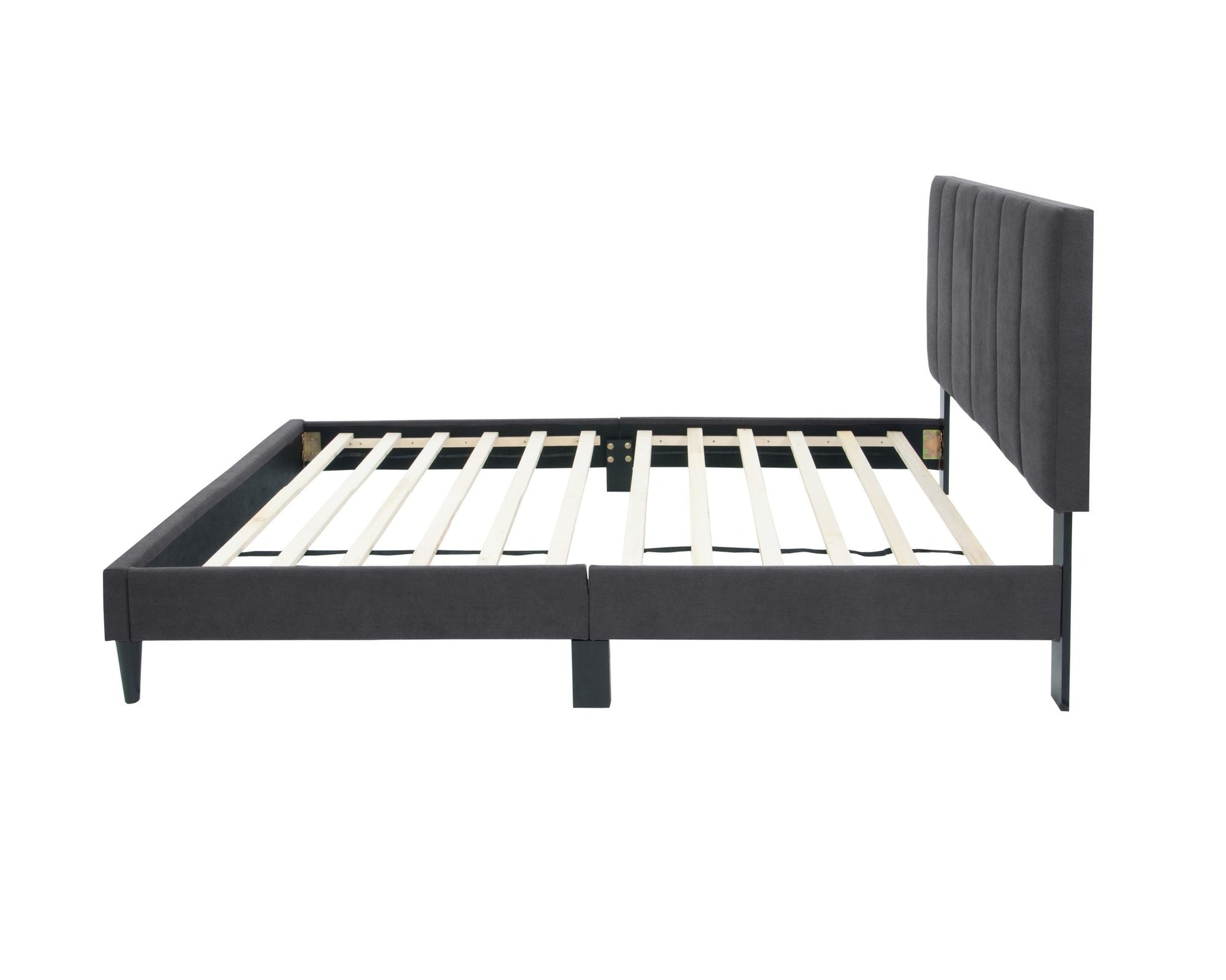 Modern Style Full Size Bed 1pc Channel Tufted Headboard Middle Support Legs Charcoal Finish Bedroom Furniture