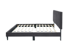 Modern Style Full Size Bed 1pc Channel Tufted Headboard Middle Support Legs Charcoal Finish Bedroom Furniture