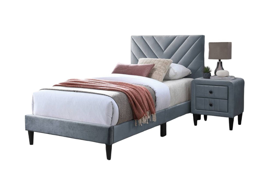 Modern Style 1pc Twin Size Bed Set Adjustable Headboard Middle Support Legs Gray Finish Bedroom Furniture