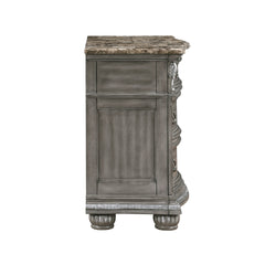 Traditional Style 1pc Luxurious Nightstand of 3 Drawers Marble Top Gray Finish Silver Tipping Wooden Bedroom Furniture