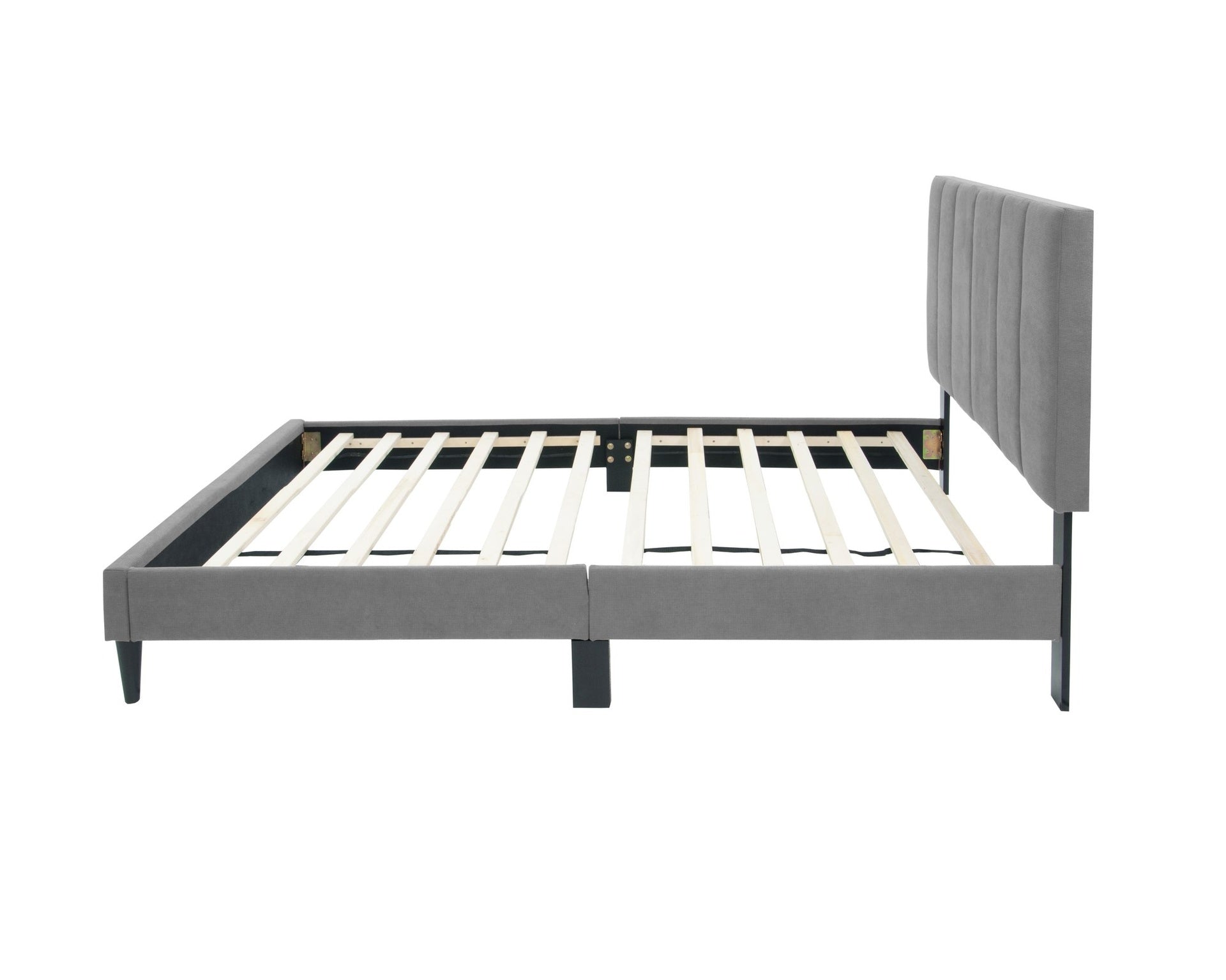 Full Size Bed 1pc Channel Tufted Headboard Middle Support Legs Charcoal Finish Bedroom Furniture