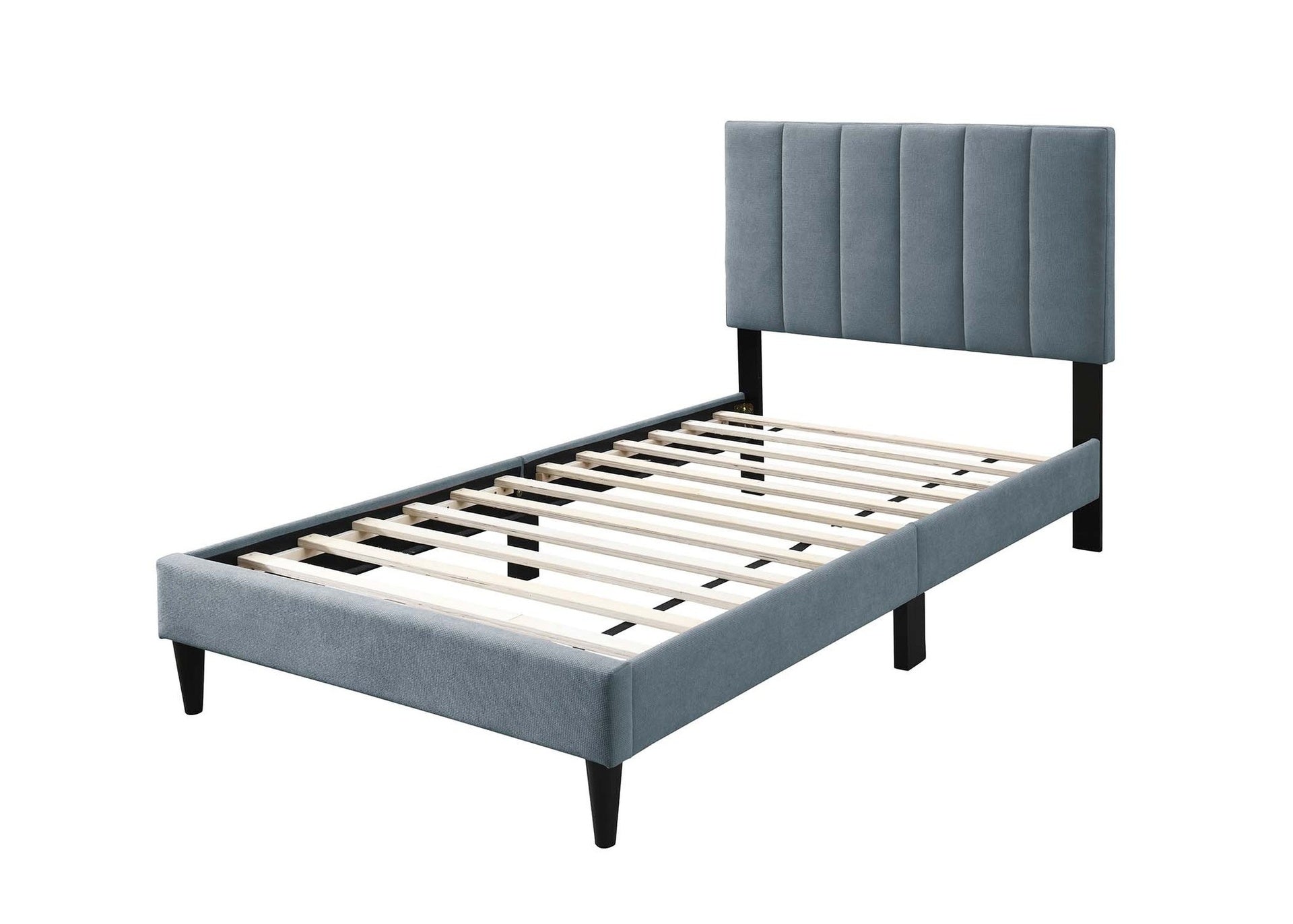Full Size Bed 1pc Channel Tufted Headboard Middle Support Legs Charcoal Finish Bedroom Furniture