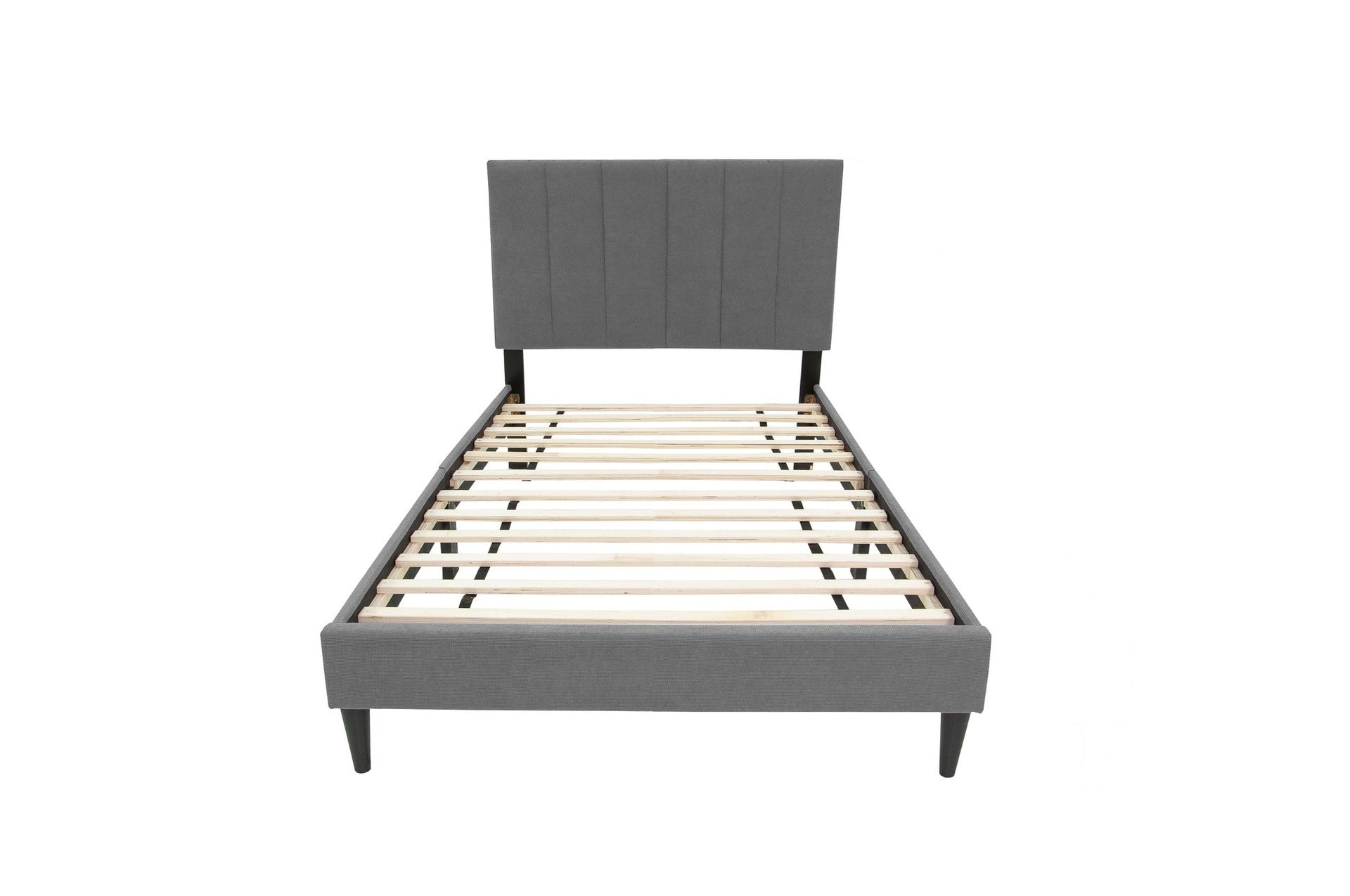 Twin Size Bed 1pc Channel Tufted Headboard Middle Support Legs Charcoal Finish Bedroom Furniture