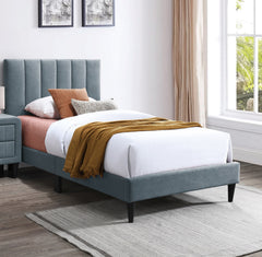 Twin Size Bed 1pc Channel Tufted Headboard Middle Support Legs Charcoal Finish Bedroom Furniture