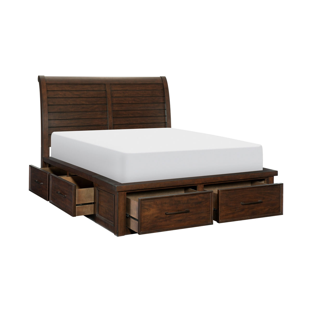 Classic Transitional Eastern King Platform Bed with 6x Drawers Brown Finish Bedroom Furniture 1pc Storage Bed Sleigh Headboard