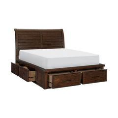 Classic Transitional Eastern King Platform Bed with 6x Drawers Brown Finish Bedroom Furniture 1pc Storage Bed Sleigh Headboard