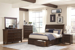 Classic Transitional Eastern King Platform Bed with 6x Drawers Brown Finish Bedroom Furniture 1pc Storage Bed Sleigh Headboard