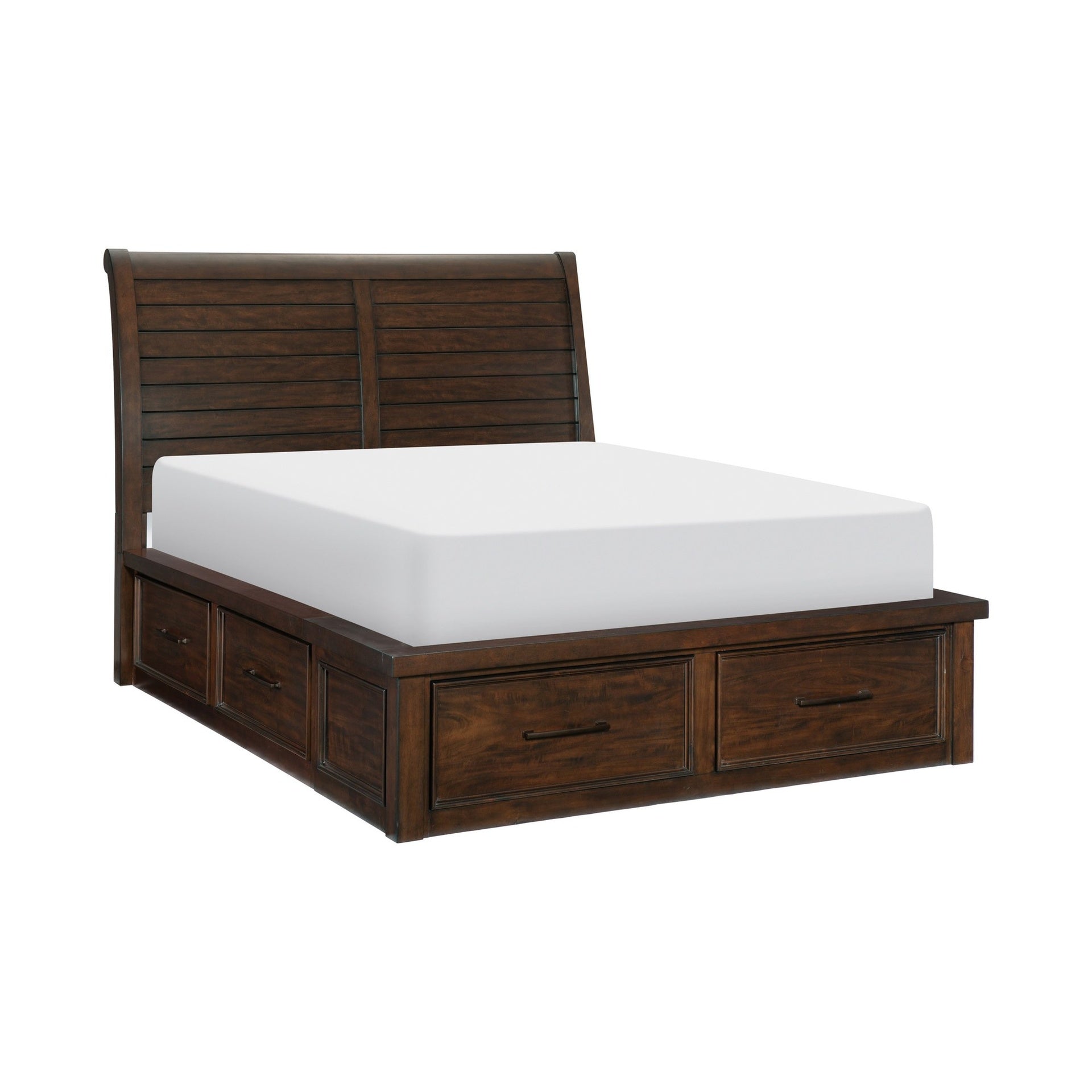 Classic Transitional Eastern King Platform Bed with 6x Drawers Brown Finish Bedroom Furniture 1pc Storage Bed Sleigh Headboard