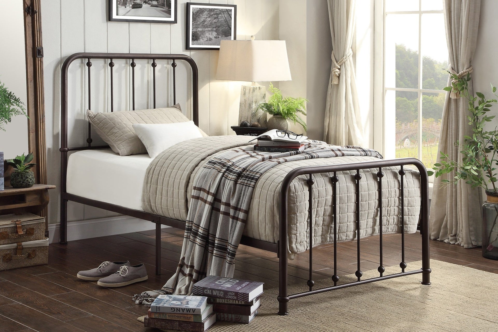 Classic Twin Platform Bed Dark Bronze Finish Metal Frame Bedroom Furniture 1pc