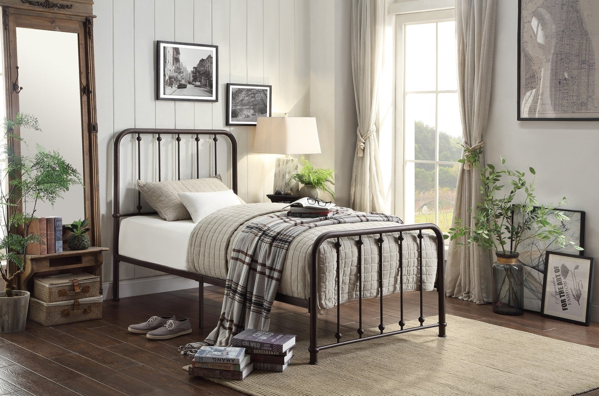 Classic Twin Platform Bed Dark Bronze Finish Metal Frame Bedroom Furniture 1pc
