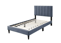Modern Style Twin Size Bed 1pc Channel Tufted Headboard Middle Support Legs Charcoal Finish Bedroom Furniture