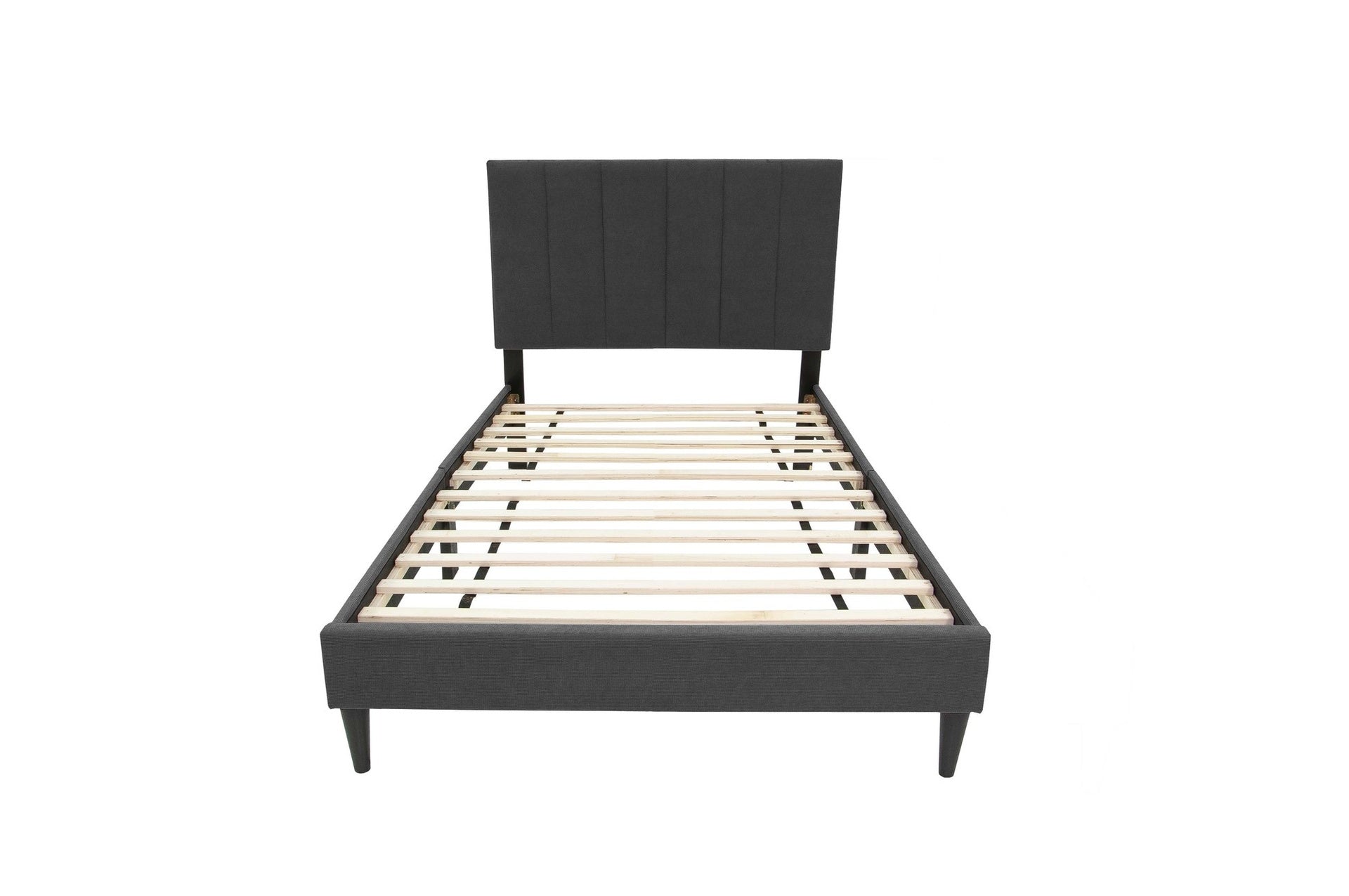 Modern Style Twin Size Bed 1pc Channel Tufted Headboard Middle Support Legs Charcoal Finish Bedroom Furniture