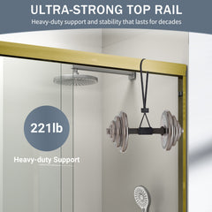 44-48 in. W x 72 in. H Double Sliding Shower Door, Semi-frameless Bathroom Sliding Door with 1/4" (6mm) Tempered Glass for Walk-in Shower, Brushed Gold CM-24D03-48BGX