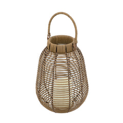 7.9x7.9x10.6" Brown Poly Rattan Lantern With White LED Candle