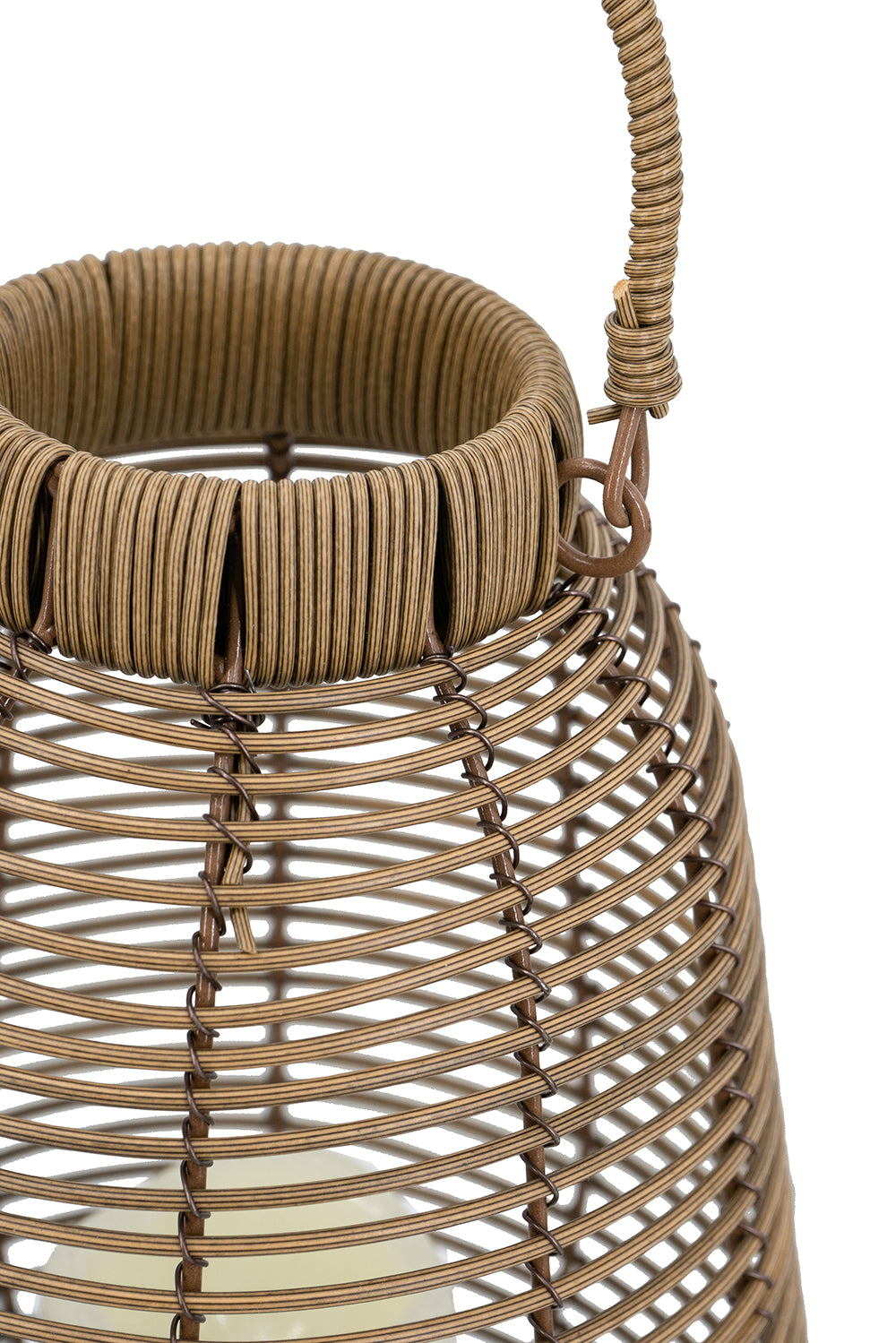 7.9x7.9x10.6" Brown Poly Rattan Lantern With White LED Candle