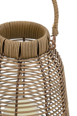 7.9x7.9x10.6" Brown Poly Rattan Lantern With White LED Candle